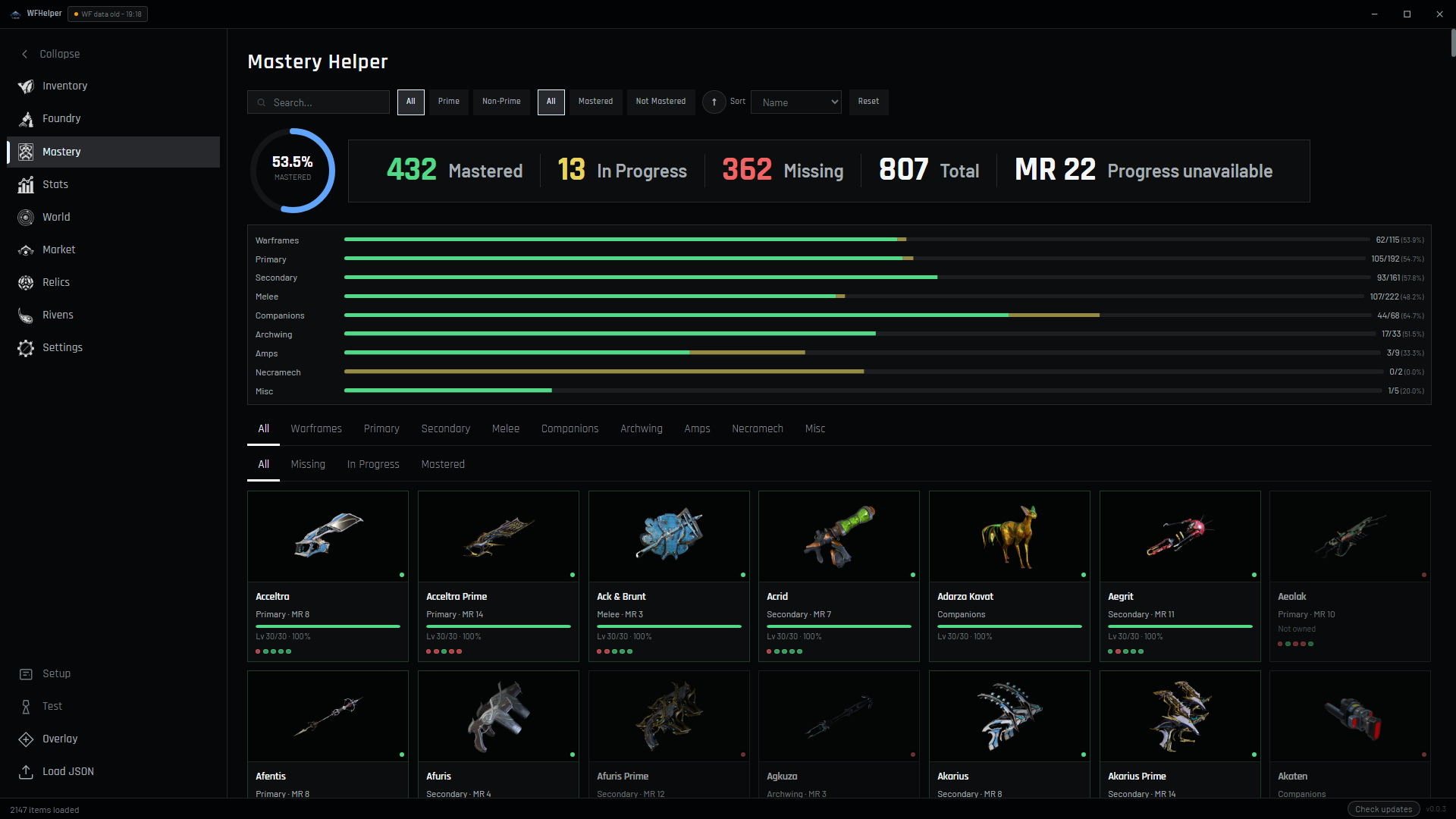 Mastery tracker view