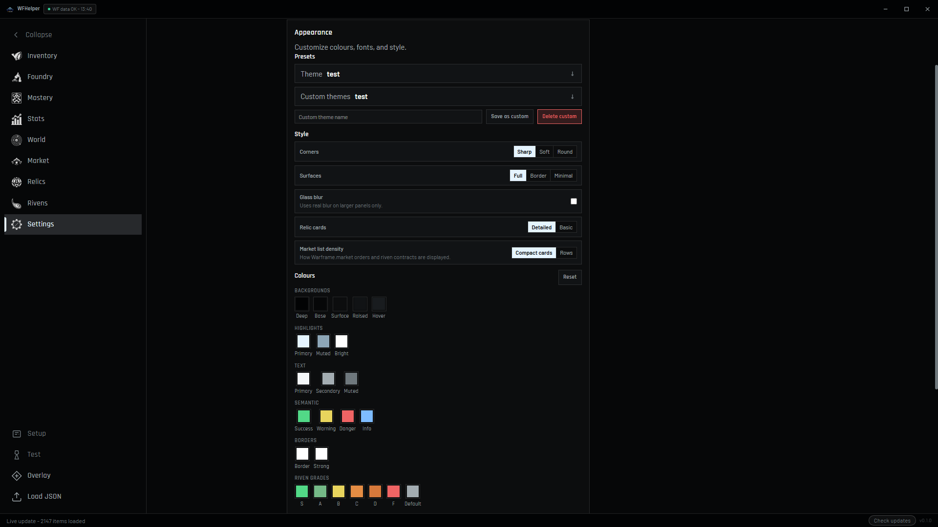 Customization options